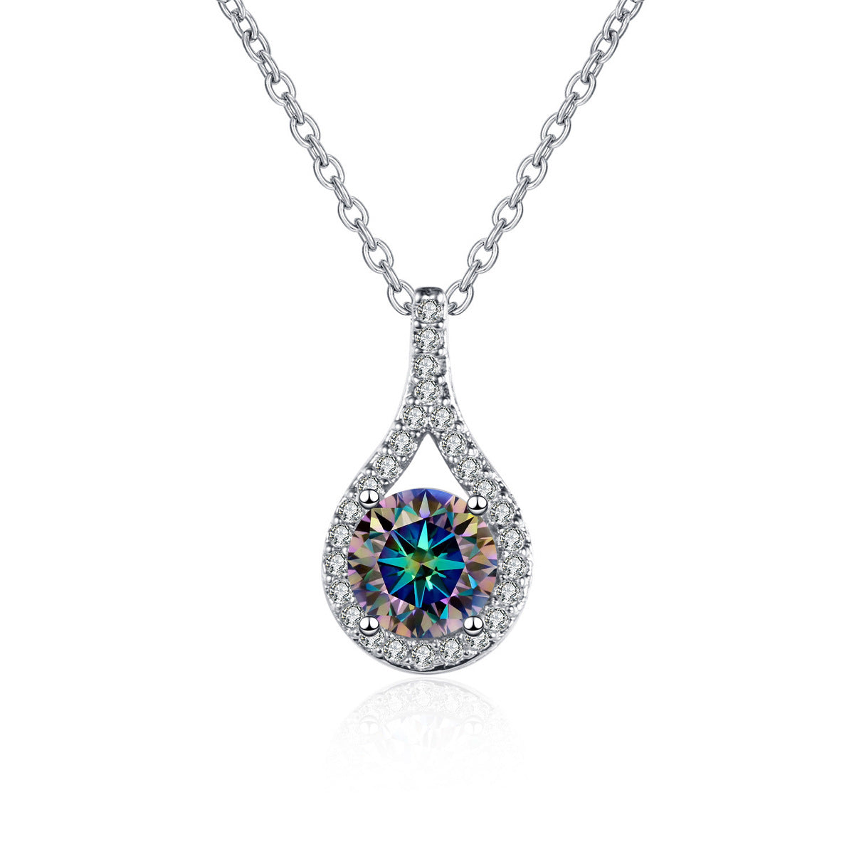 1ct S925 Silver Moissanite Teardrop Pendant Necklace, Box Chain, Color Options product image