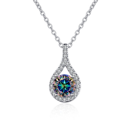 1ct S925 Silver Moissanite Teardrop Pendant Necklace, Box Chain, Color Options