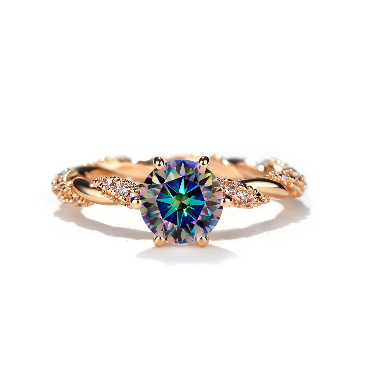 Round Cut Moissanite Ring for Women, 18K Gold-Plated Twist Band Engagement or Promise Ring, Size 9-20 product image
