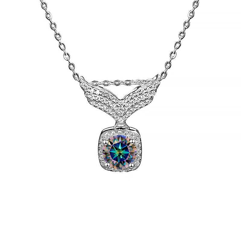 S925 Moissanite Angel Wings Pendant Necklace, Box Chain, Multicolor Stone Options product image