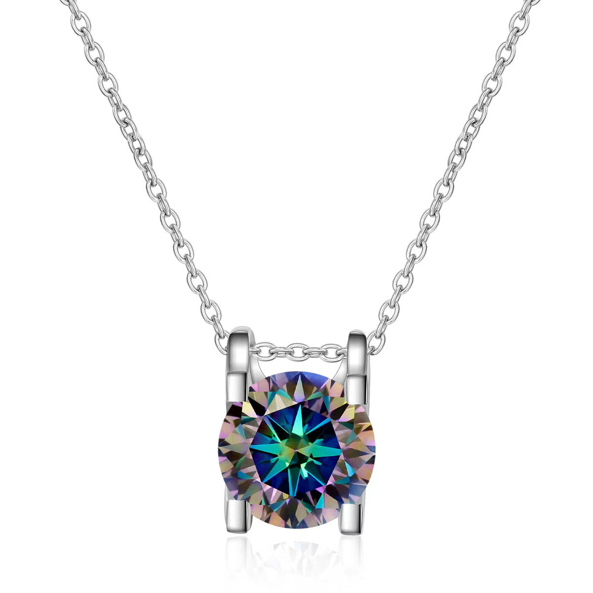 1/2 ct Moissanite Pendant Necklace, Box Chain, Round Color Stone, Layering Jewelry product image