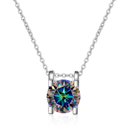 1/2 ct Moissanite Pendant Necklace, Box Chain, Round Color Stone, Layering Jewelry