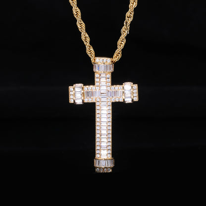 Iced Out Cross Pendant Necklace for Men and Women – Vintage Punk Hip Hop Chain in Gold or Silver Tone