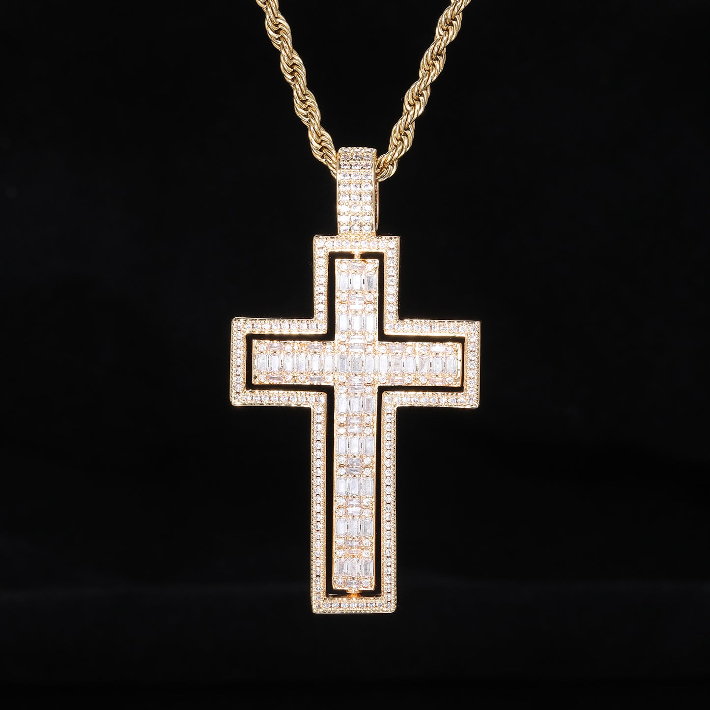 Iced Out Cross Pendant Necklace for Men and Women – Vintage Punk Hip Hop Chain in Gold or Silver Tone product image