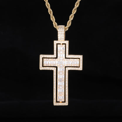 Iced Out Cross Pendant Necklace for Men and Women – Vintage Punk Hip Hop Chain in Gold or Silver Tone