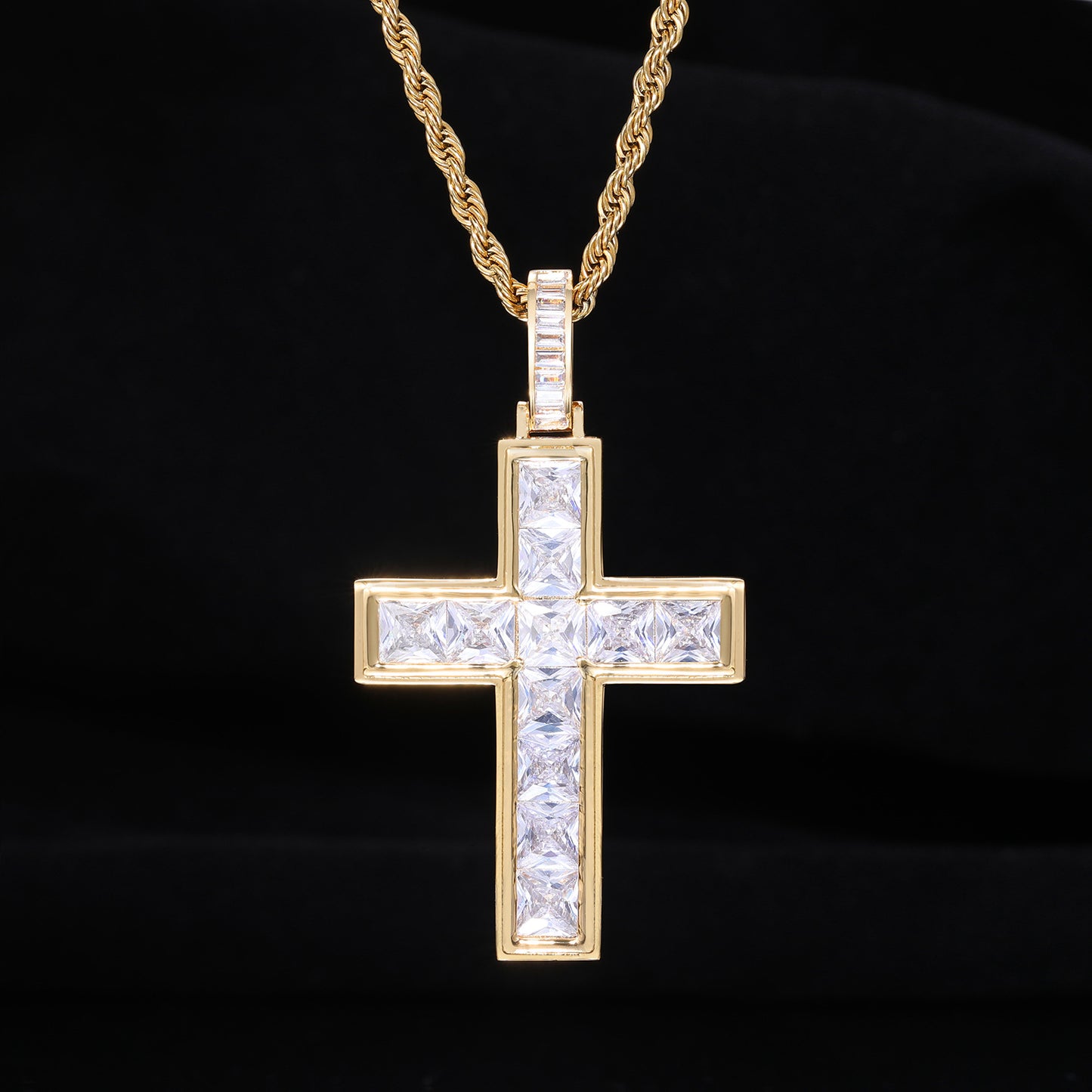 Iced Out Cross Pendant Necklace for Men and Women – Vintage Punk Hip Hop Chain in Gold or Silver Tone product image