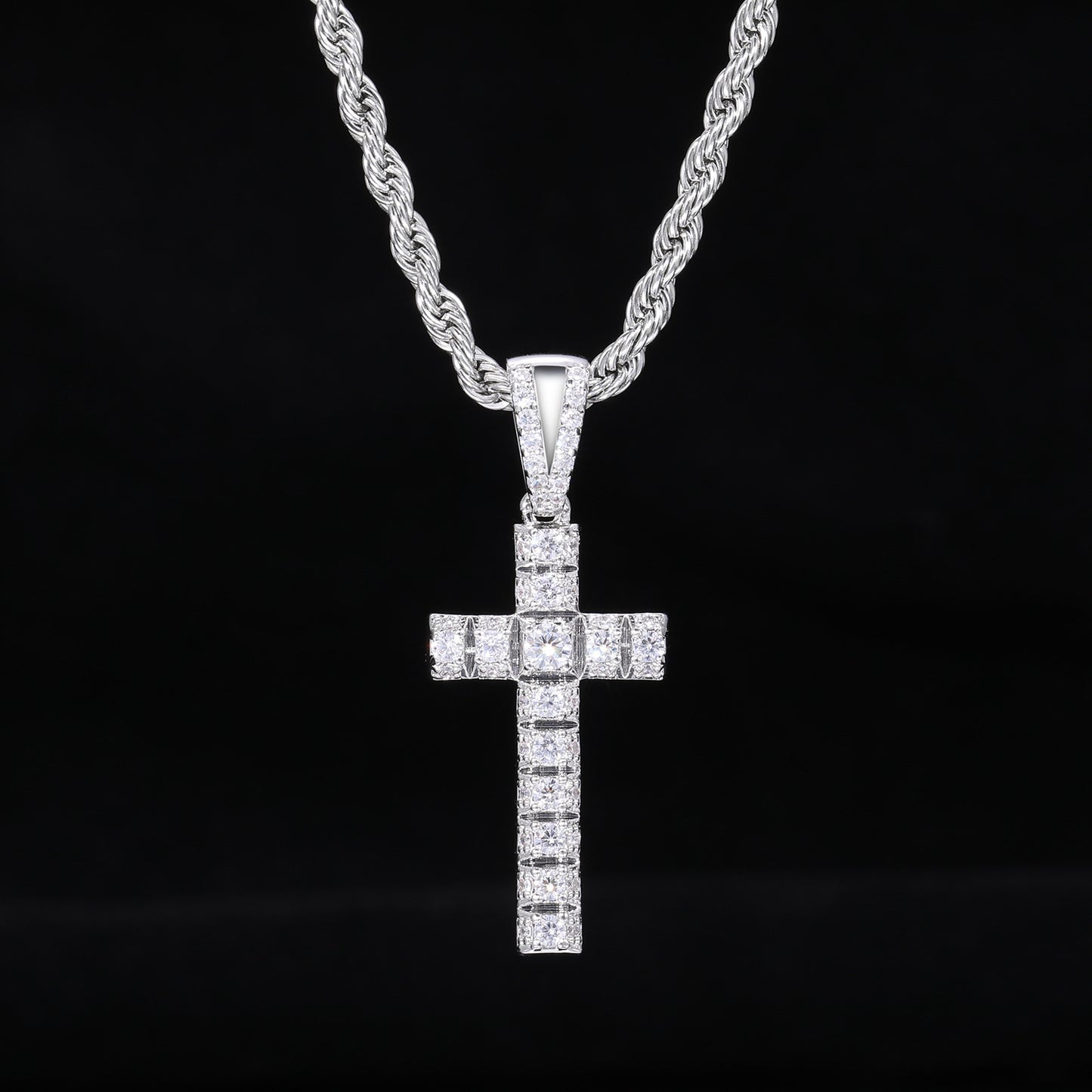 Iced Out Cross Pendant Necklace for Men and Women – Vintage Punk Hip Hop Chain in Gold or Silver Tone product image