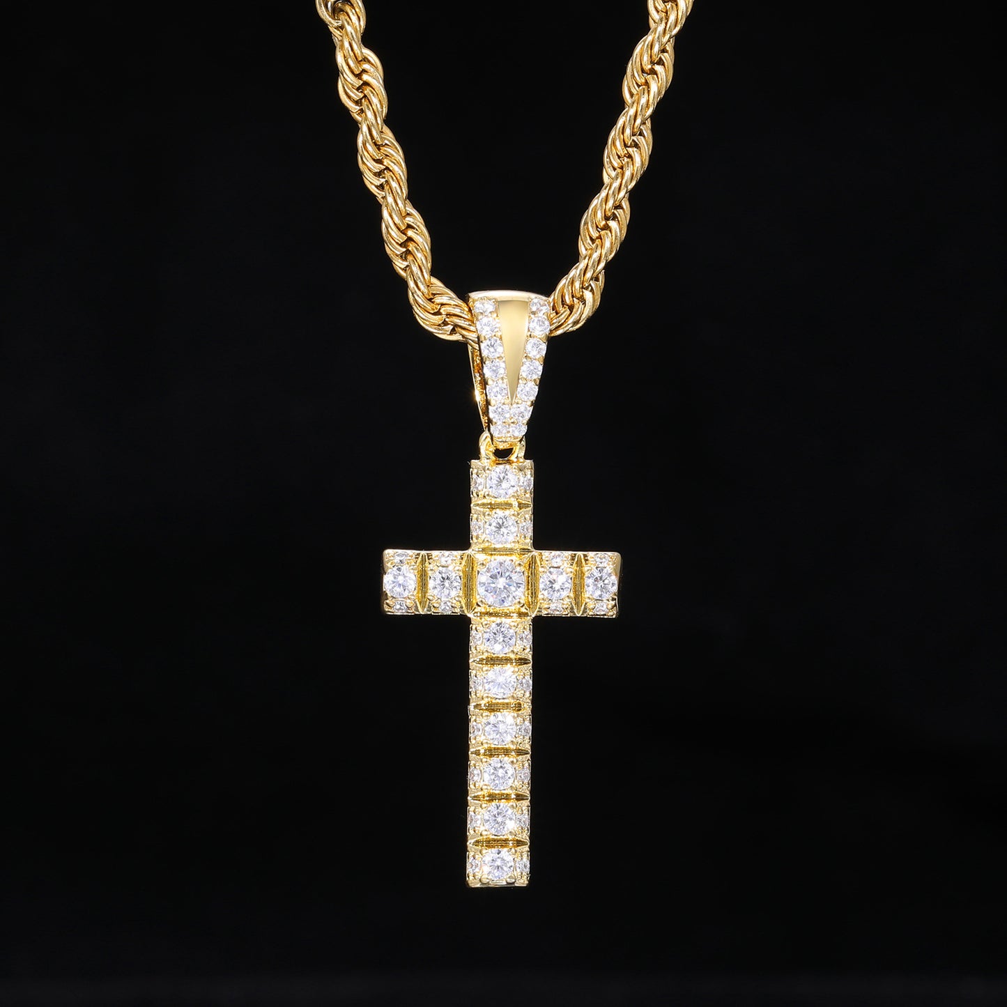 Iced Out Cross Pendant Necklace for Men and Women – Vintage Punk Hip Hop Chain in Gold or Silver Tone product image