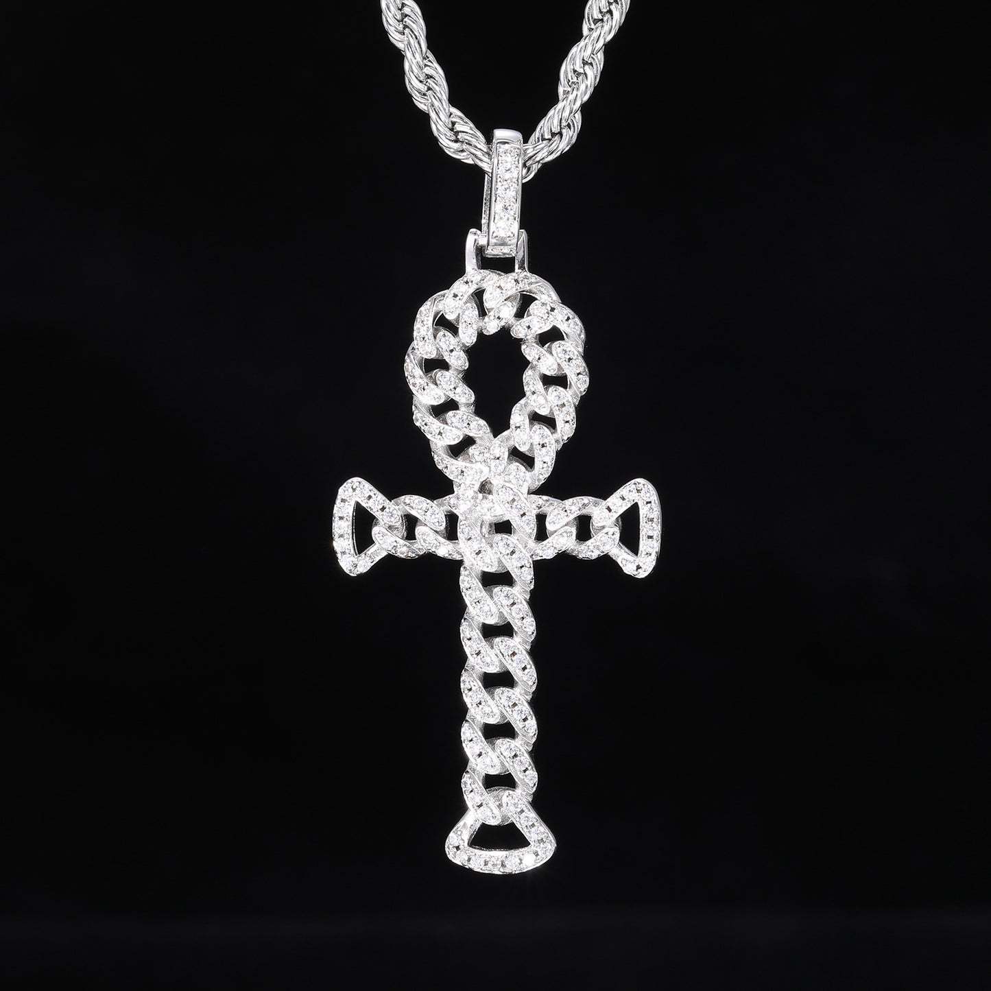Iced Out Cross Pendant Necklace for Men and Women – Vintage Punk Hip Hop Chain in Gold or Silver Tone product image