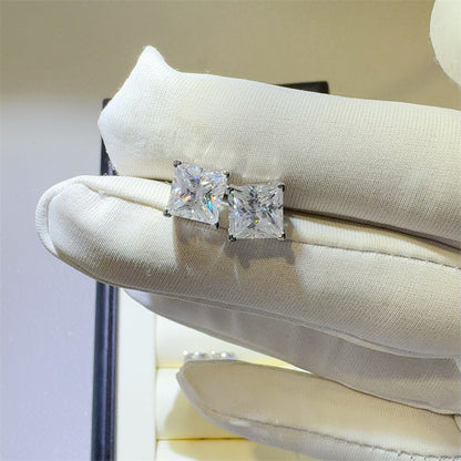 Moissanite Stud Earrings for Women, Heart, Emerald Cut, Princess Cut & Asscher Style Earrings