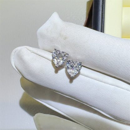 Moissanite Stud Earrings for Women, Heart, Emerald Cut, Princess Cut & Asscher Style Earrings