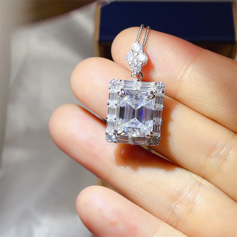 5 Carat D Color Moissanite Pendant Necklace with Chain, Emerald Cut Halo Necklace product image