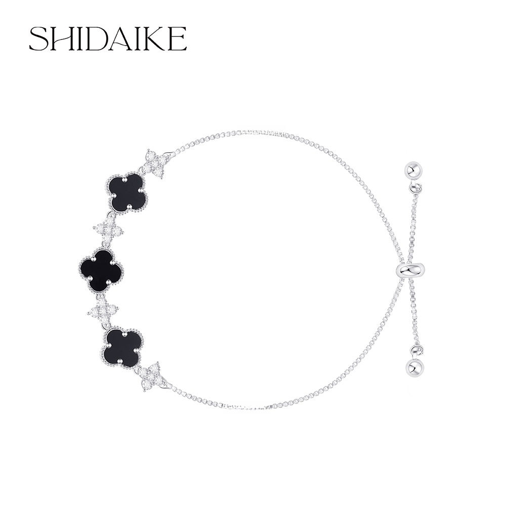 Elegant Four-Leaf Clover Adjustable Bracelet for Women - Gold Plated or Silver Plated Copper Chain Bracelet