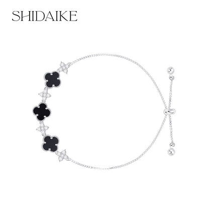 Elegant Four-Leaf Clover Adjustable Bracelet for Women - Gold Plated or Silver Plated Copper Chain Bracelet