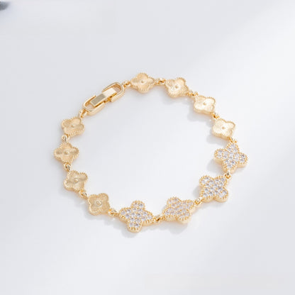 Elegant Four Leaf Clover Gold Plated Bracelet with Crystal Charm for Women & Men