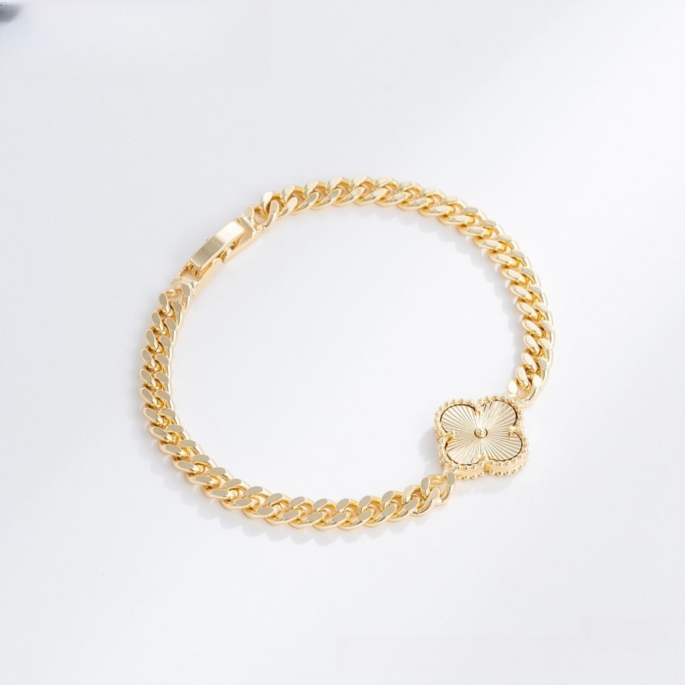 Elegant Four Leaf Clover Gold Plated Bracelet with Crystal Charm for Women & Men