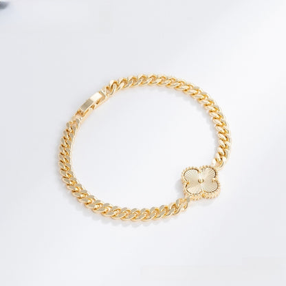 Elegant Four Leaf Clover Gold Plated Bracelet with Crystal Charm for Women & Men