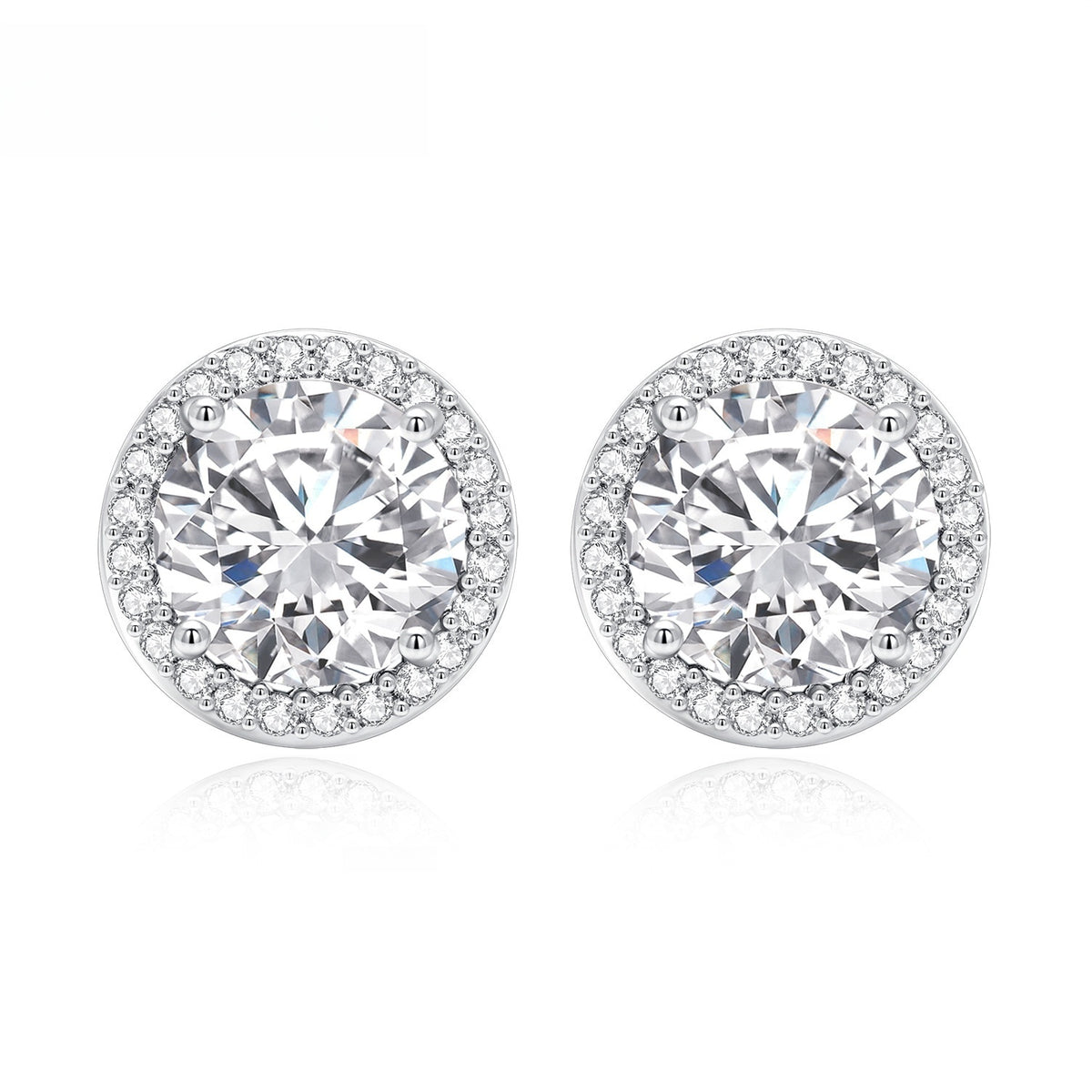 Round Halo Cubic Zirconia Stud Earrings for Women in Silver Plated Copper product image