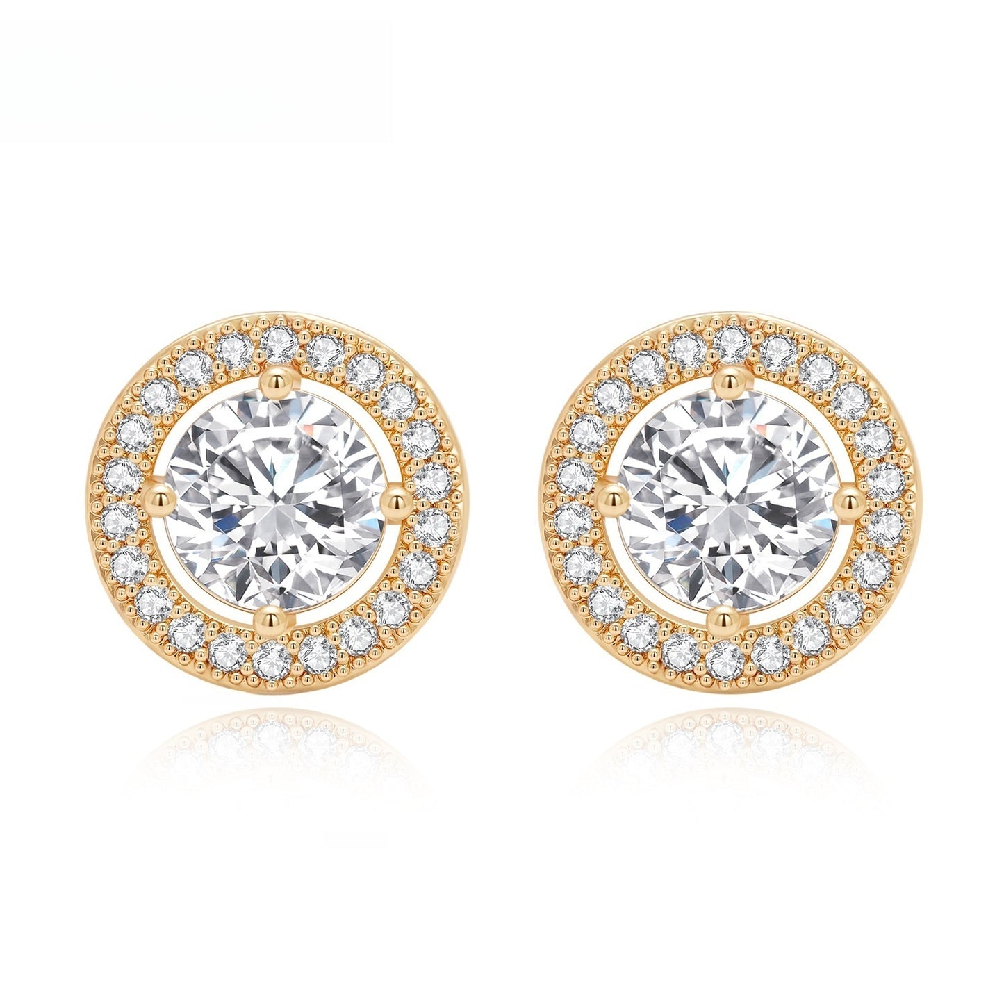 Round Halo Stud Earrings for Women