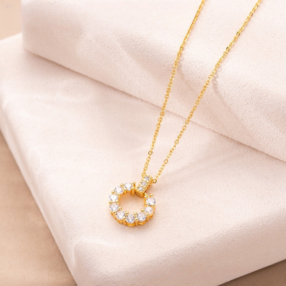 Elegant Circle Pendant Necklace for Women Sparkly Minimalist Layering Piece