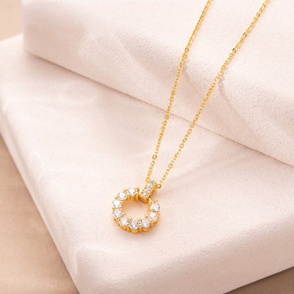 Elegant Circle Pendant Necklace for Women Sparkly Minimalist Layering Piece