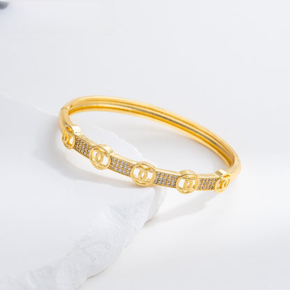 Elegant Gold Plated Letter Bangle Bracelet for Women with Crystal Accents