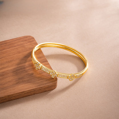 Elegant Gold Plated Letter Bangle Bracelet for Women with Crystal Accents