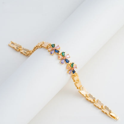 Elegant Camellia Flower Gold Plated Bracelet for Women & Men – Colorful Crystal Chain Bangle Jewelry 2026