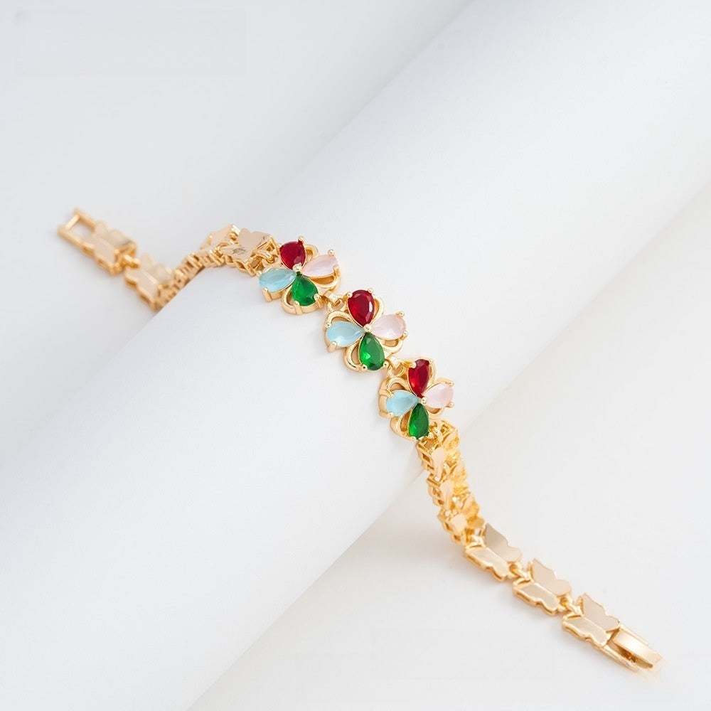Elegant Camellia Flower Gold Plated Bracelet for Women & Men – Colorful Crystal Chain Bangle Jewelry 2026