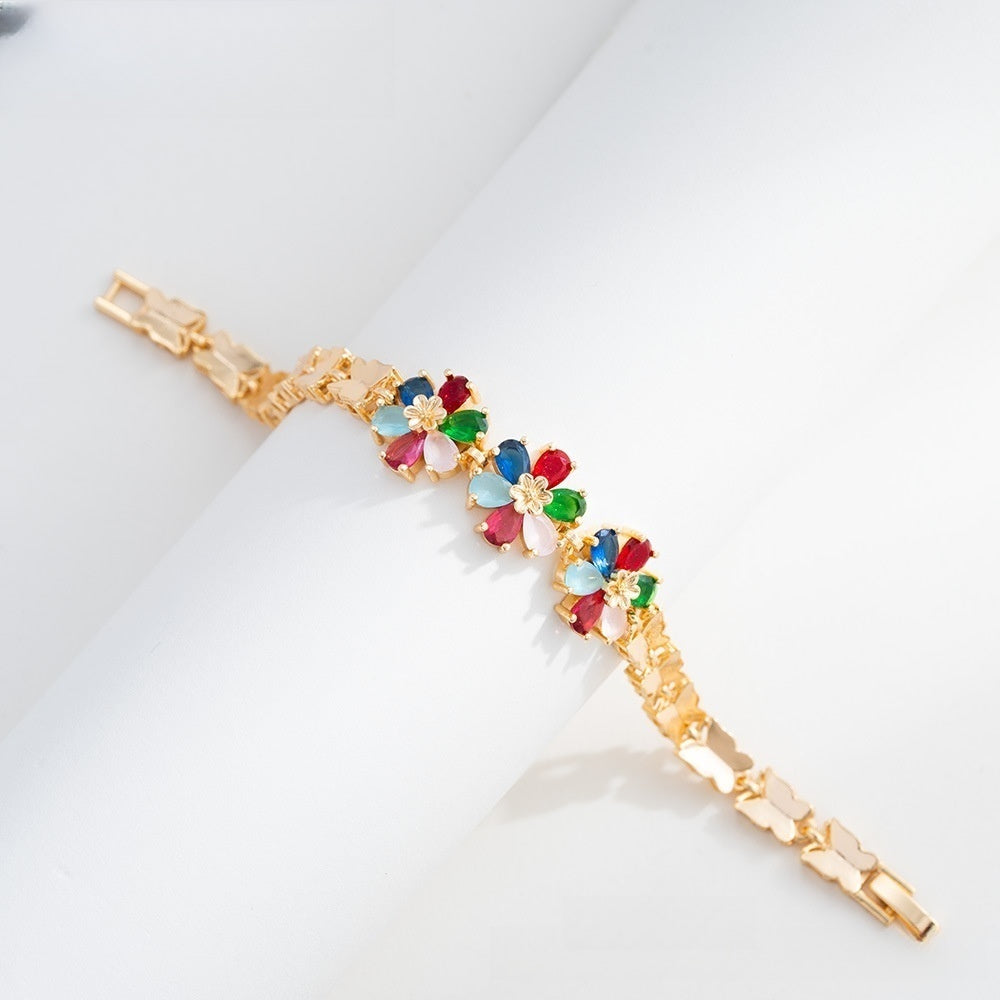Elegant Camellia Flower Gold Plated Bracelet for Women & Men – Colorful Crystal Chain Bangle Jewelry 2026