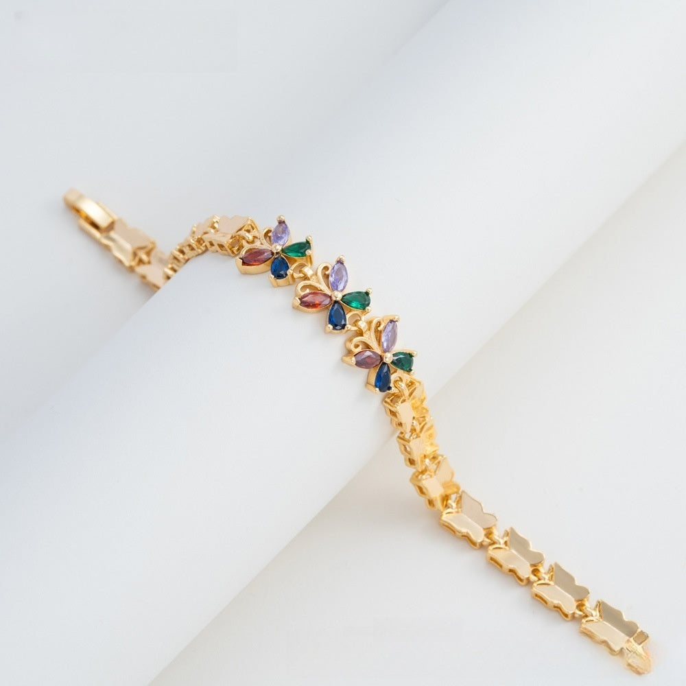Elegant Camellia Flower Gold Plated Bracelet for Women & Men – Colorful Crystal Chain Bangle Jewelry 2026