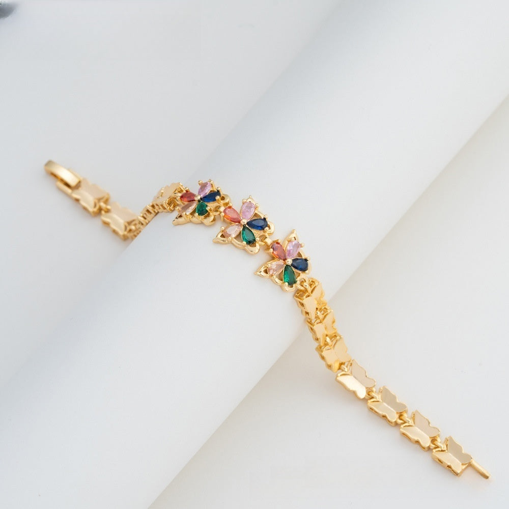 Elegant Camellia Flower Gold Plated Bracelet for Women & Men – Colorful Crystal Chain Bangle Jewelry 2026