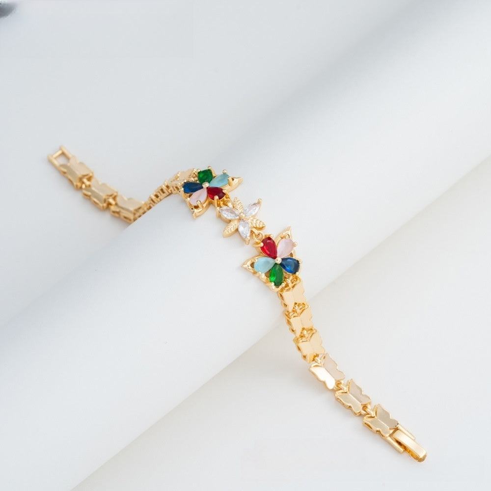 Elegant Camellia Flower Gold Plated Bracelet for Women & Men – Colorful Crystal Chain Bangle Jewelry 2026