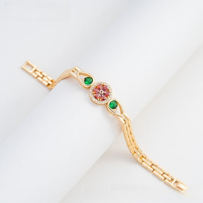 Elegant Camellia Flower Gold Plated Bracelet for Women & Men with Crystal Accent Chain Bangle