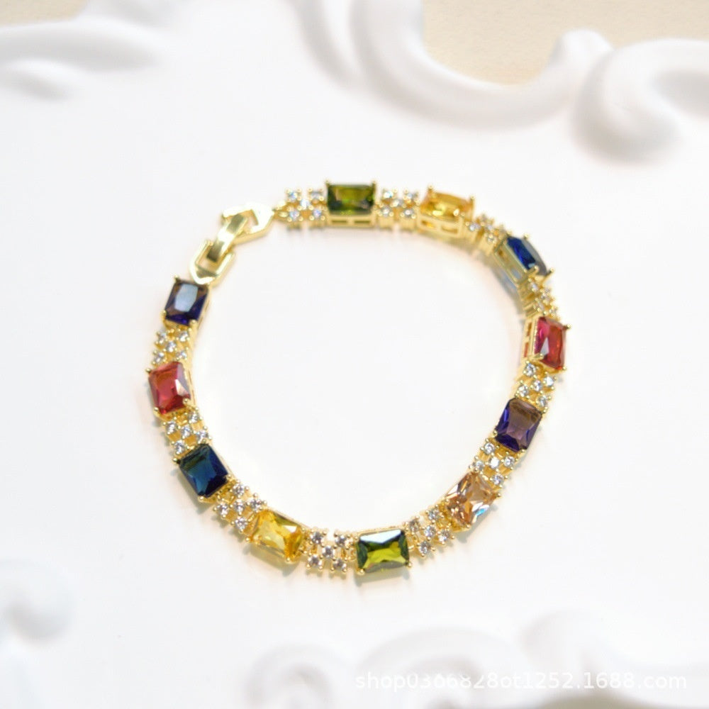 Minimalist Gold Plated Multicolor Crystal Chain Bracelet for Women & Men