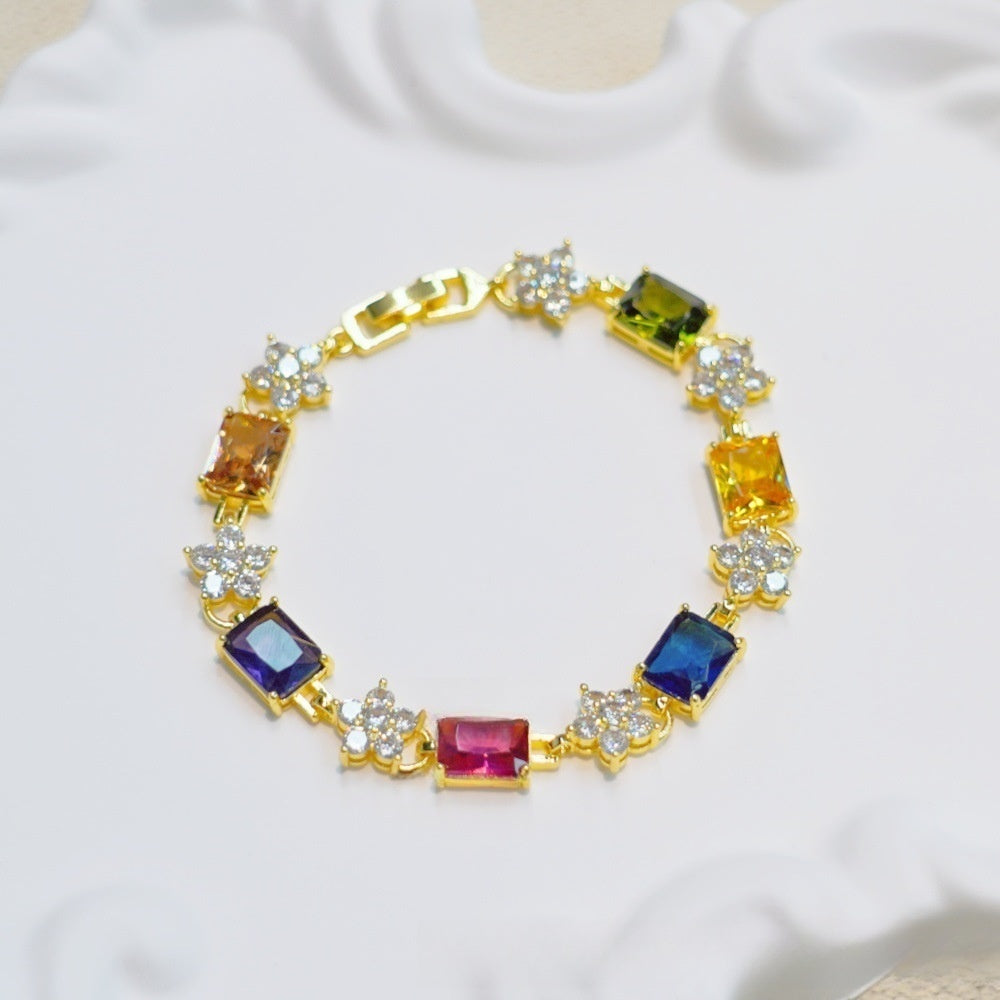 Minimalist Gold Plated Multicolor Crystal Chain Bracelet for Women & Men