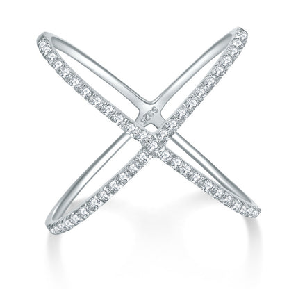VVS Moissanite X Cross Ring, 18K Gold-Tone Crossover Ring for Women