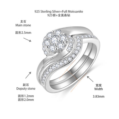 Moissanite Halo Ring Set for Women, Vintage Floral Stackable Engagement Ring, Promise Wedding Ring