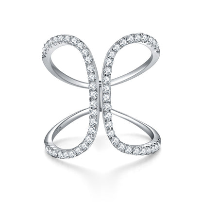 VVS Moissanite Butterfly Ring, 18K Gold Plated Open Pavé Ring for Women