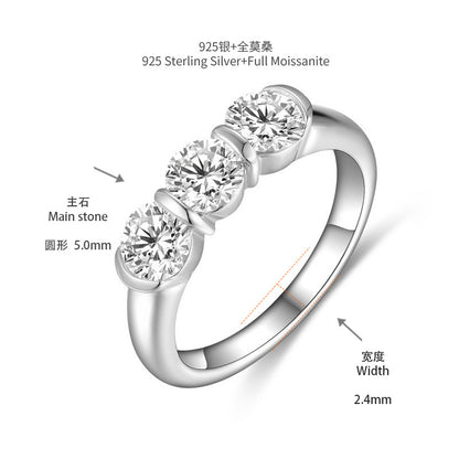 Three Stone Round Moissanite Ring for Women, Minimalist Promise Ring