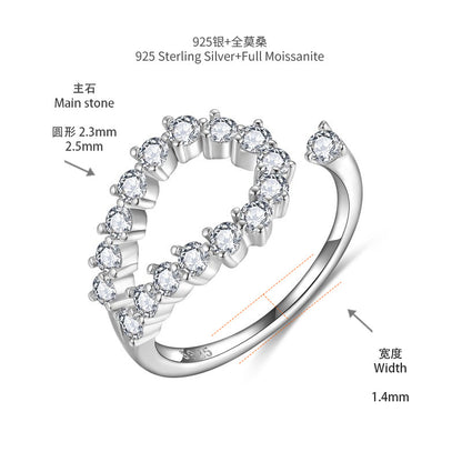 Moissanite Open Ring for Women, Clear Stone Wrap Band, Promise Ring Style