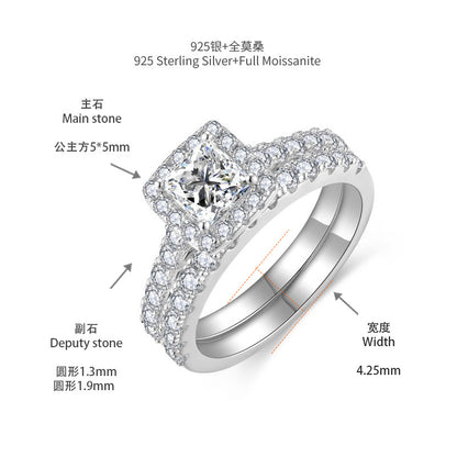 Princess Cut Moissanite Halo Ring Set for Women, Double-Layer Engagement Ring
