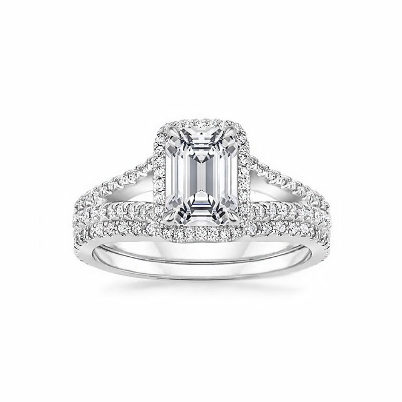 Radiant Cut Moissanite Halo Ring, 925 Sterling Silver 18K White Gold Plated Engagement Ring for Women product image