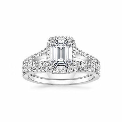 Radiant Cut Moissanite Halo Ring, 925 Sterling Silver 18K White Gold Plated Engagement Ring for Women