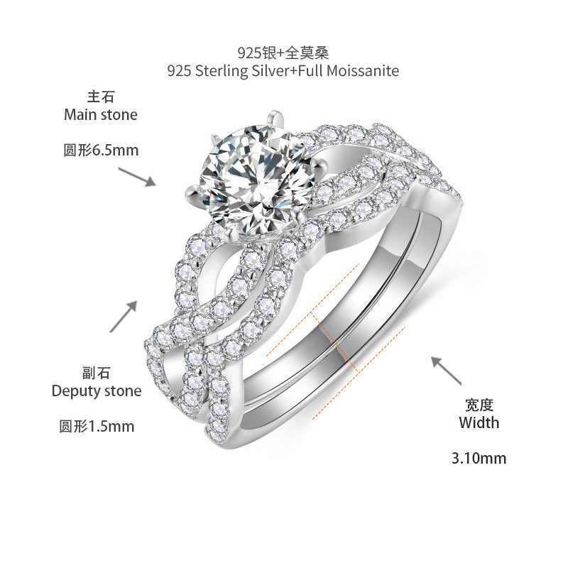 Round Moissanite Solitaire Wave Stackable Engagement Ring Set product image