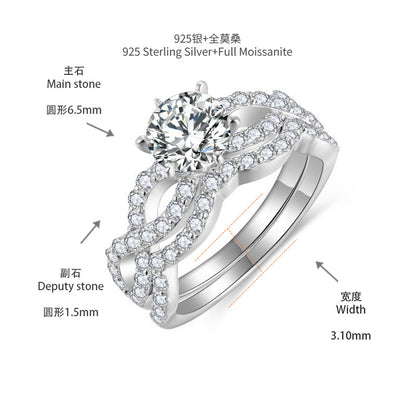 Round Moissanite Solitaire Wave Stackable Engagement Ring Set