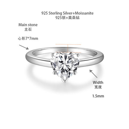 Moissanite Ring for Women, 1 Carat Solitaire Engagement Ring, Heart & Marquise Cuts