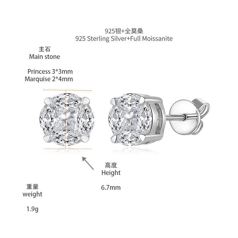 Moissanite Stud Earrings for Women, S925 Silver 18K Gold Plated Marquise Cluster product image