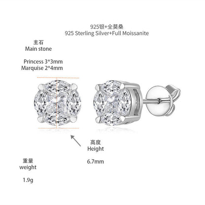 Moissanite Stud Earrings for Women, S925 Silver 18K Gold Plated Marquise Cluster