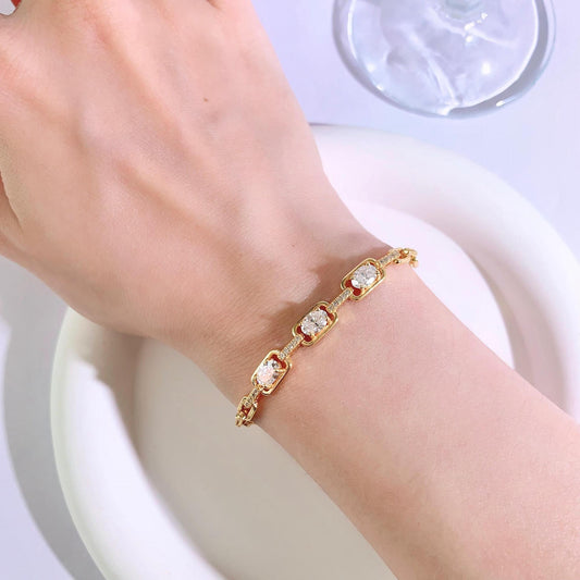 S925 Moissanite Link Bracelet, Oval Stone Tennis Bracelet, Adjustable 15+3cm, White product image